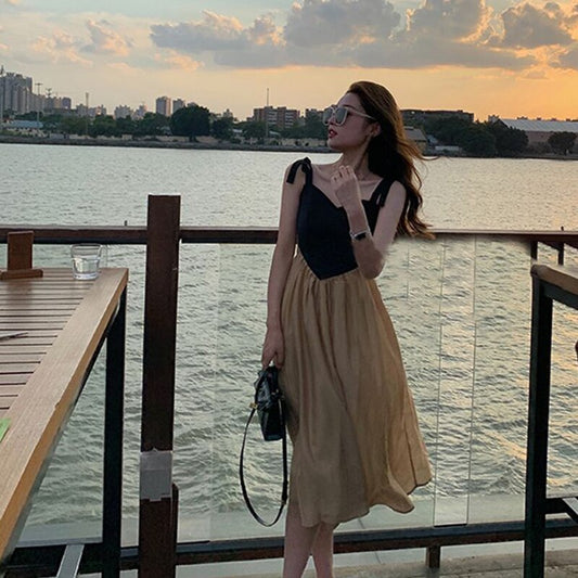 2023 Summer Vintage Strap Dress Women Sleeveless Design One Piece Dress Korean Fahion Bandage Beach Party Midi Dresses Female